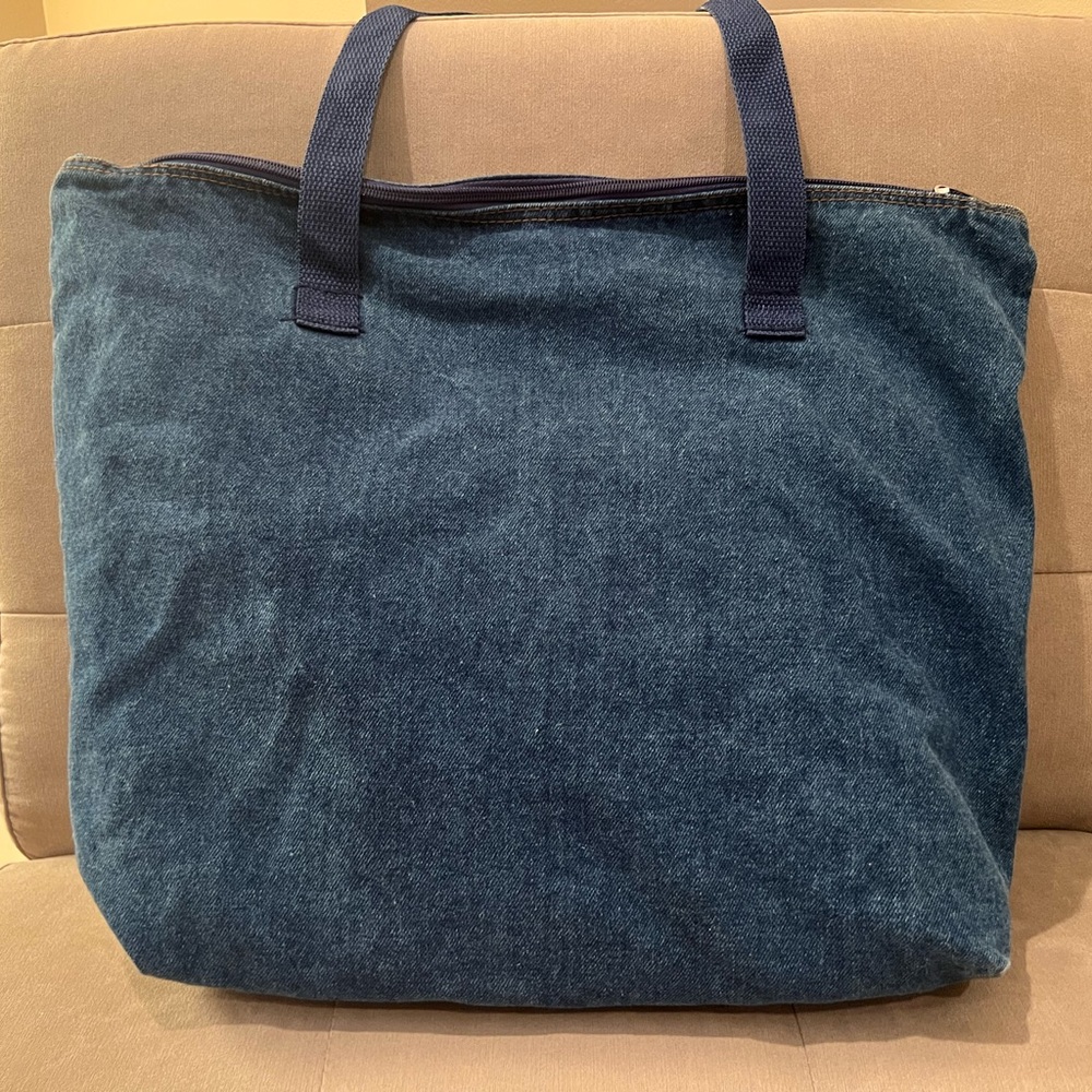 Denim Tote Bag with Seahorse Design - Picture 3 of 5